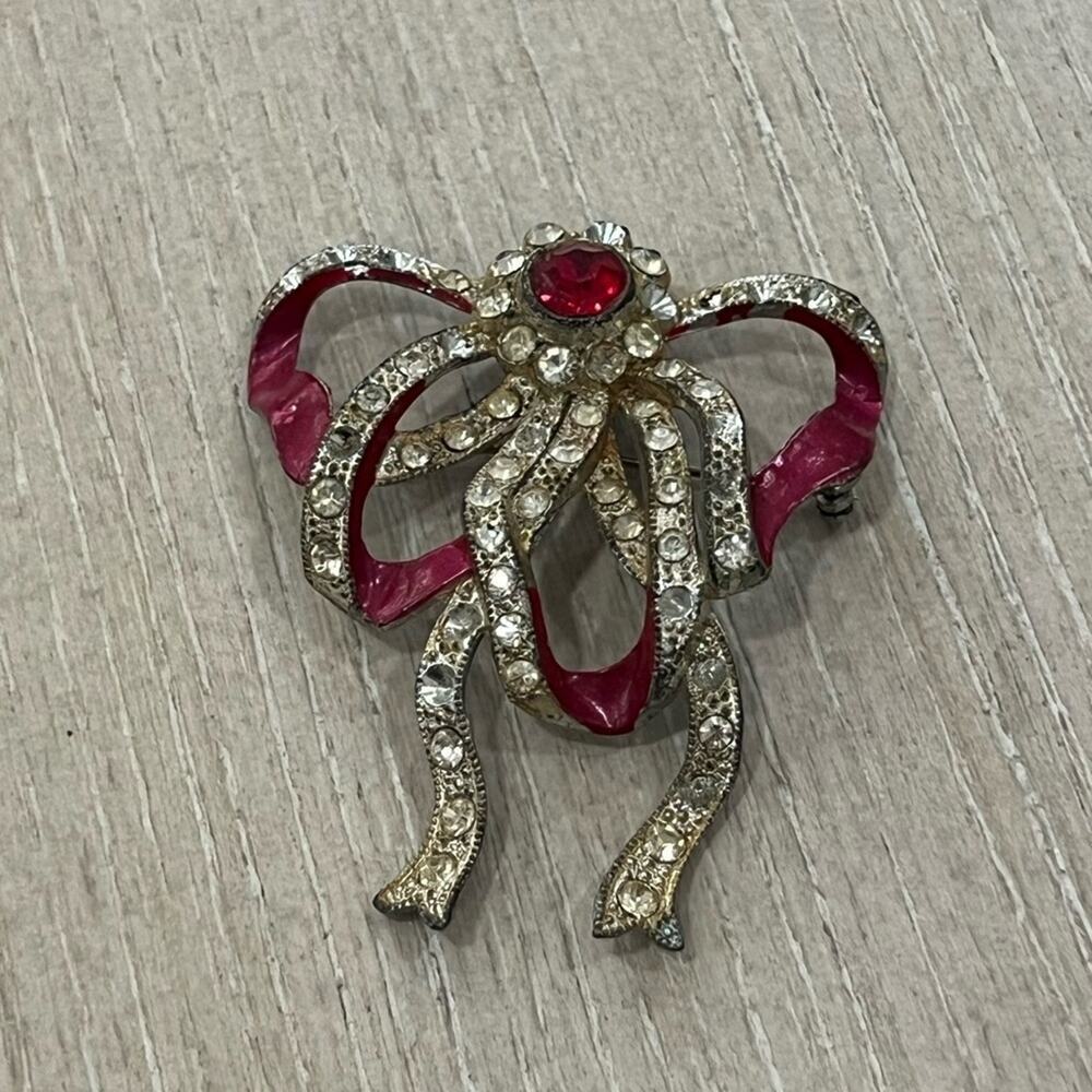 Art Deco Paste Rhinestone Bow Brooch antique